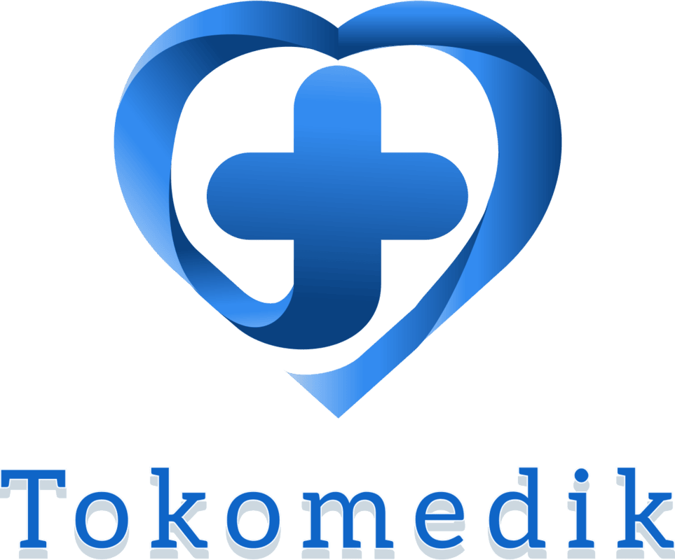 Logo de Tokomedik con corazón y cruz, símbolo de atención sanitaria.